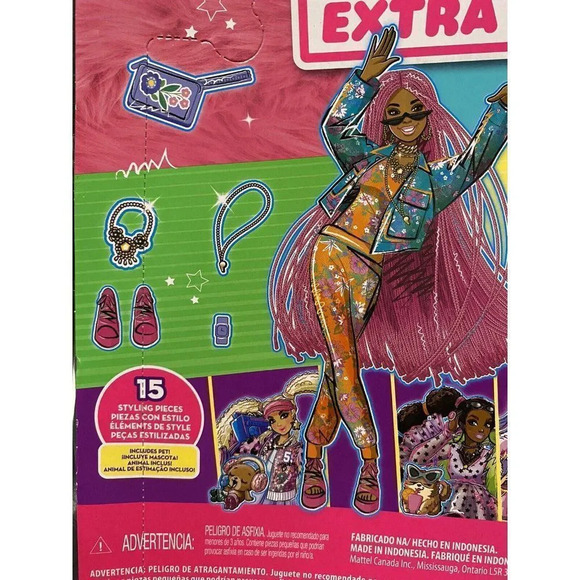 NEW Barbie Extra Doll#10 in Floral-Print Jacket And Jogger Set with DJ Mouse Pet - Picture 9 of 13